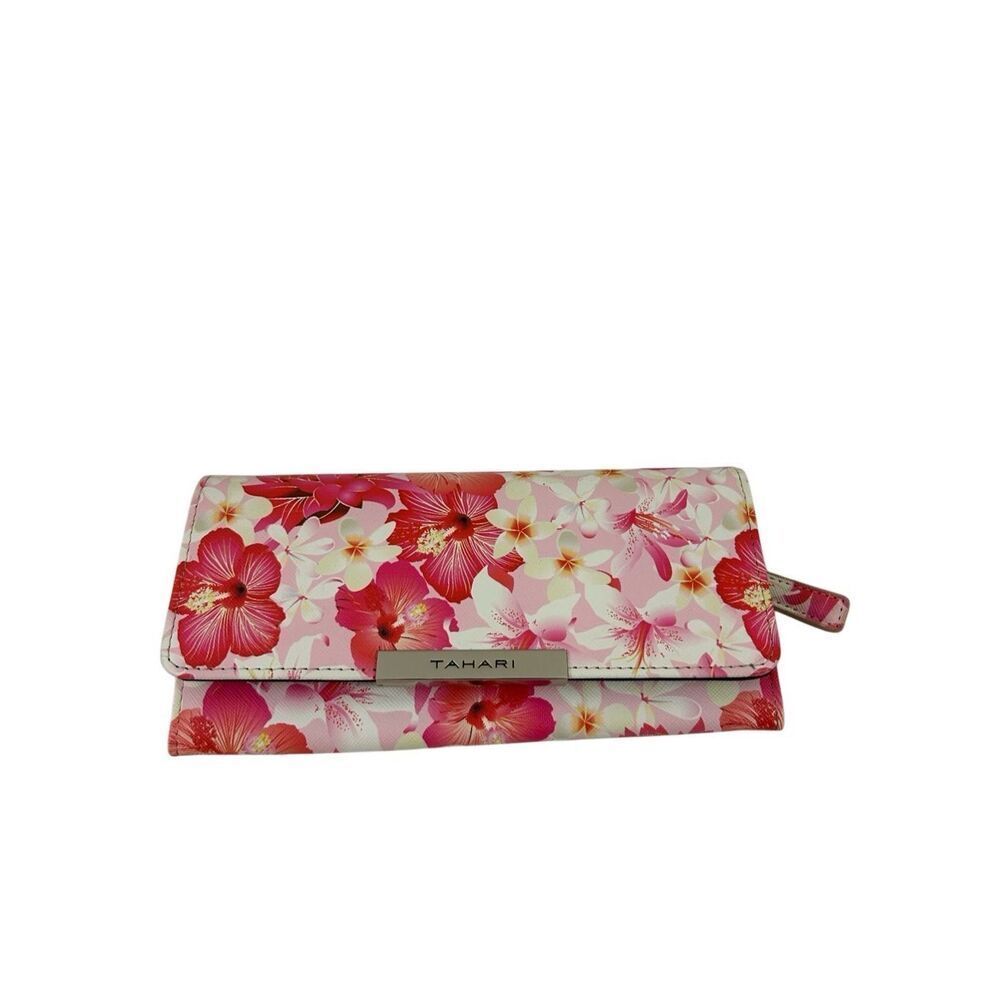 Tahari Wallet‎ Identity Protect lining Pink Flowers 8"x4"